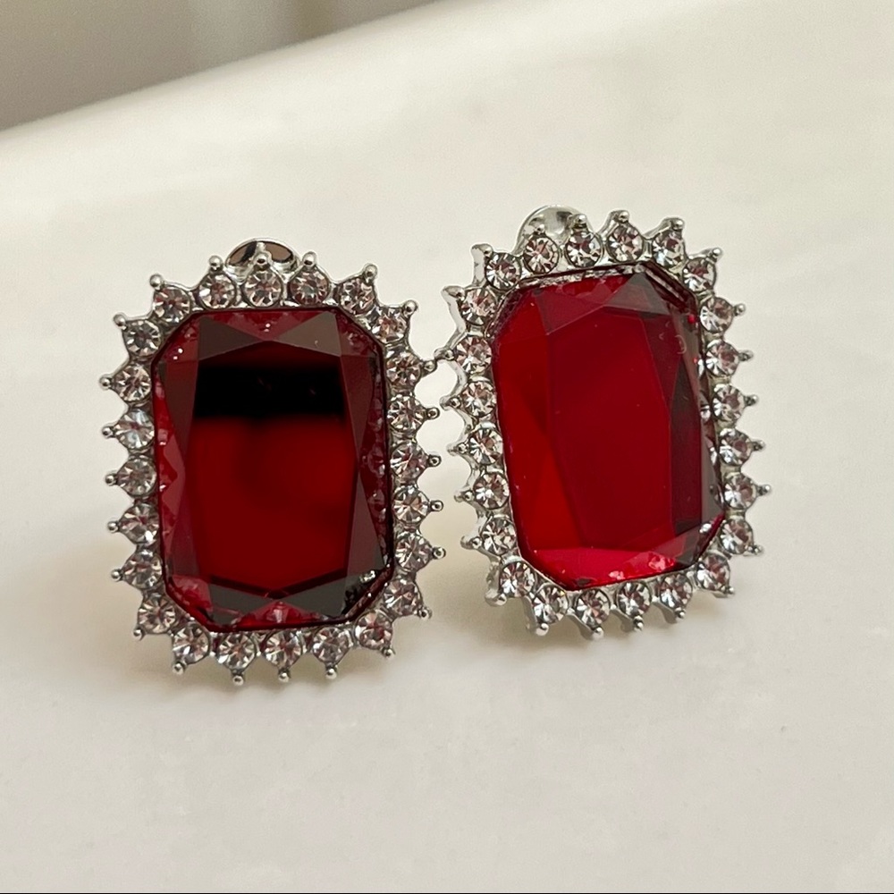 Ruby Red Rhinestone Earrings - image 5